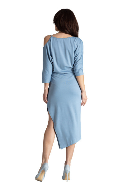 Sukienka Midi - Asymetryczna Z Kimonowym Rękawem - niebieska